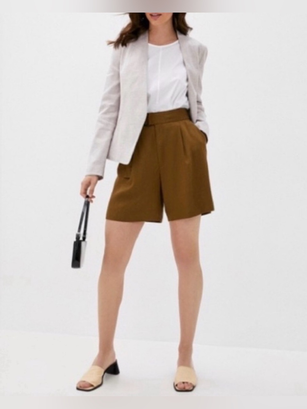 Banana Republic Tailored High-Waist Shorts in Camel Brown